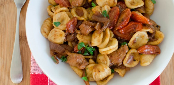 Sausage, Balsamic Tomatoes and Onion with Orecchiette